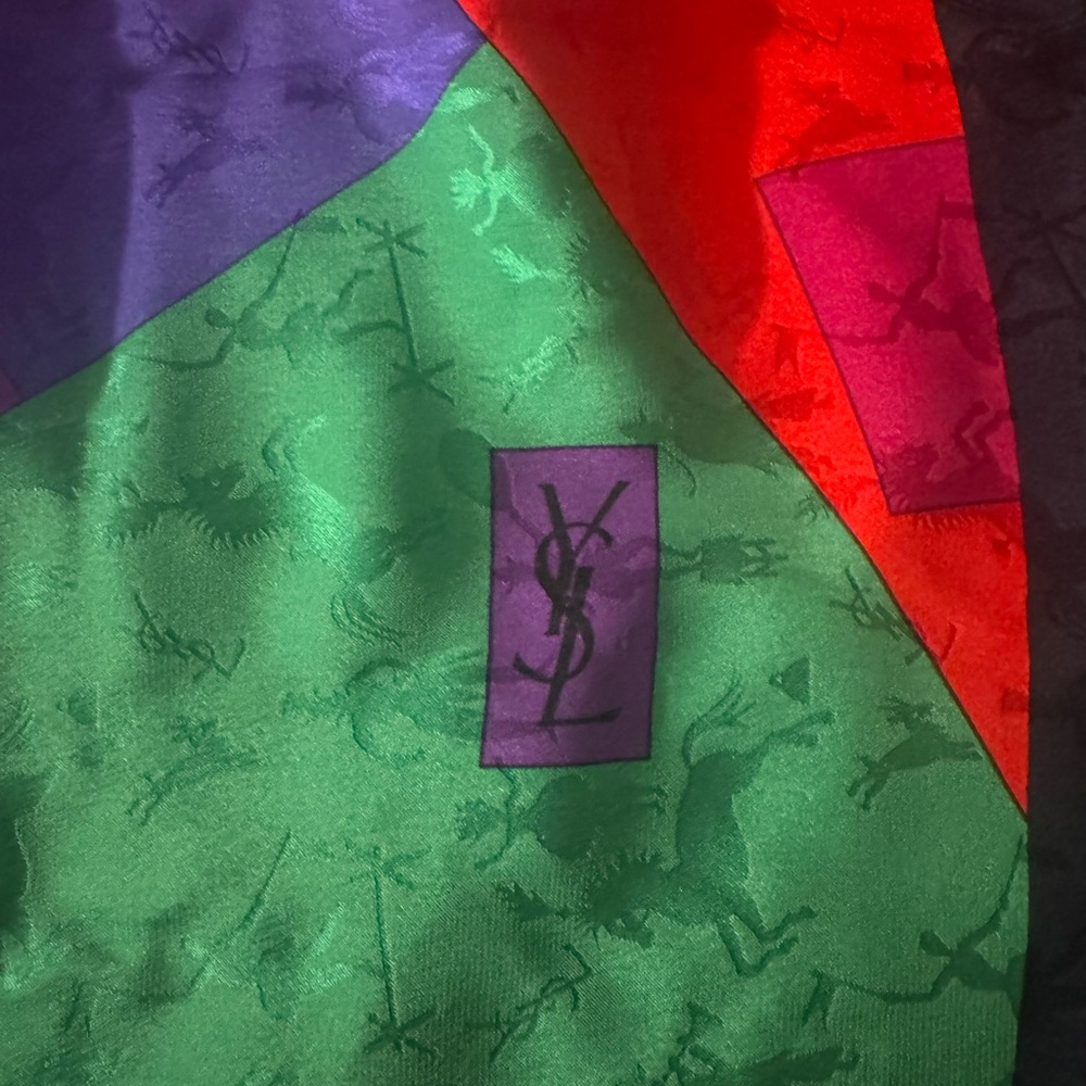 Yves Saint Laurent Vibrant Patchwork Silk Scarf - Picture 2 of 4